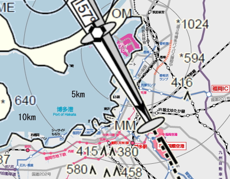 福岡空港飛行経路図と重ねてみた地図