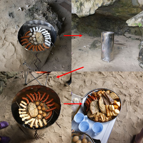 ビーチで燻製