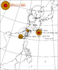 台風予想進路図（気象庁発表）