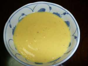コーンスープと大豆の茹で汁