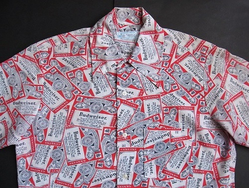 70's Budweiser バドワイザー ヴィンテージ 総柄シャツ:沖縄古着屋 