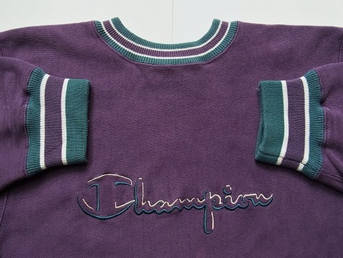 90's CHAMPION チャンピオン ビッグロゴ 刺繍 ラインリブ ヴィンテージ 