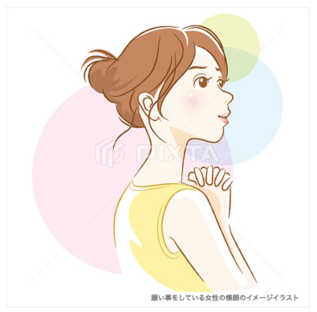 願い事をしている女性の横顔のイメージイラスト