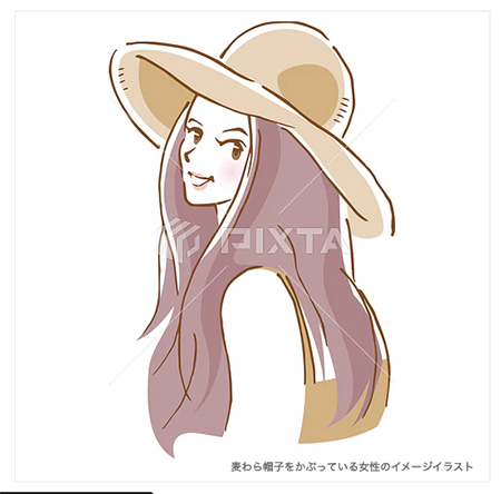 麦わら帽子をかぶっている女性のイメージイラスト