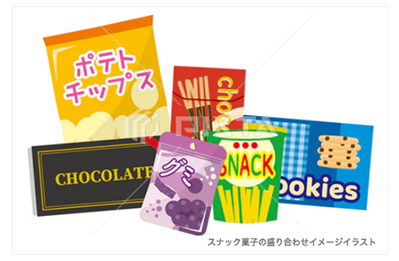 スナック菓子の盛り合わせイメージイラスト