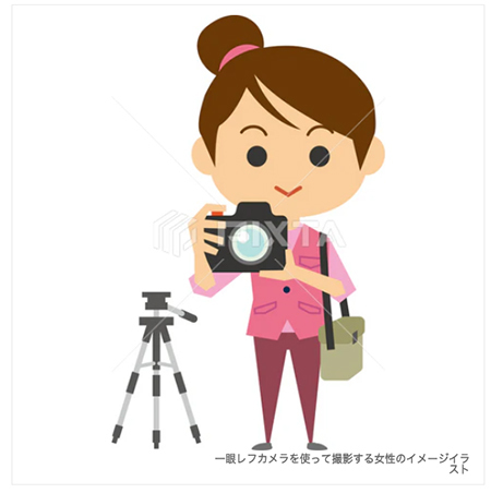 一眼レフカメラを使って撮影する女性