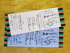 例会「おきらく寄席」チケット作り
