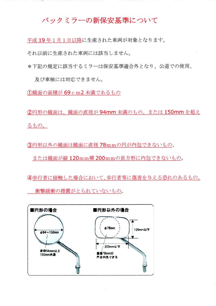 バイクバックミラーの新保安基準について 名護ホンダバイク屋ショップブログ