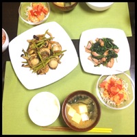 ホタテとアスパラのバター醤油炒め&ほうれん草ベーコン炒め