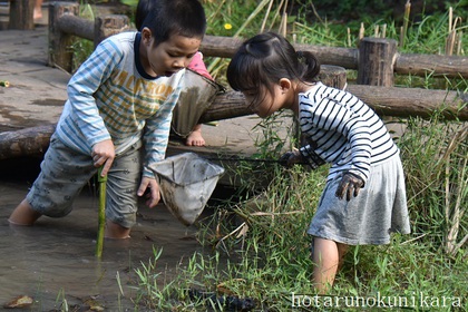 ホタル館で泥んこになる小さな子ども達