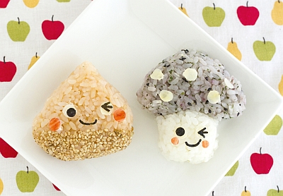 秋のキャラ弁当　栗・きのこおにぎり