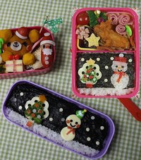 クリスマスキャラ弁　ツリーと雪だるま 2021/12/24 16:00:09